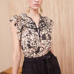 Ulla Johnson - Floral Ruffle Sleeve Top - 00